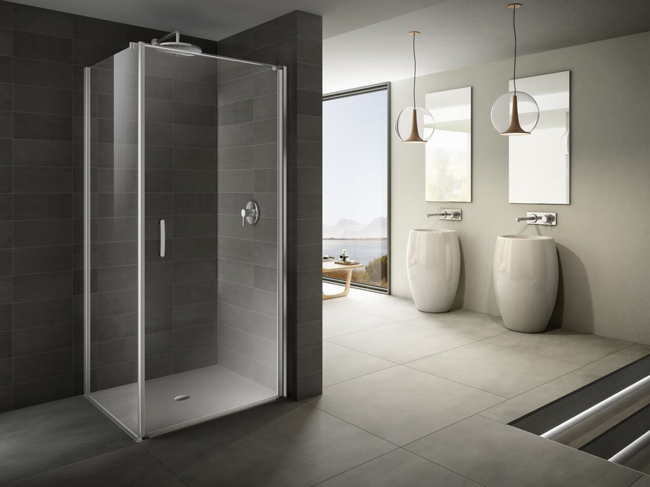 Стеклянная угловая душевая кабина с распашной дверью Provex Industrie ARCH-00059918