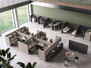 Многосторонний стол из меламина с разделительными панелями