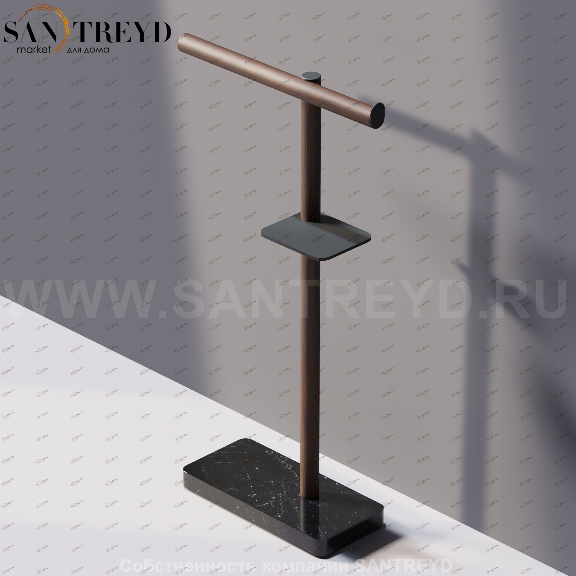 Agape DOT LINE Конструкция с функцией полотенцедержателя, держателя туалетной бумаги и мыльницы под коричневый дуб на подставке из черного мрамора ADTL0463.RUN ADTL0463RUN