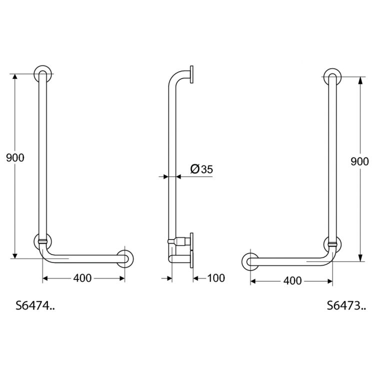S6473AC Угловой опорный поручень 90х40 см Ideal Standard CONTOUR - Вид №2