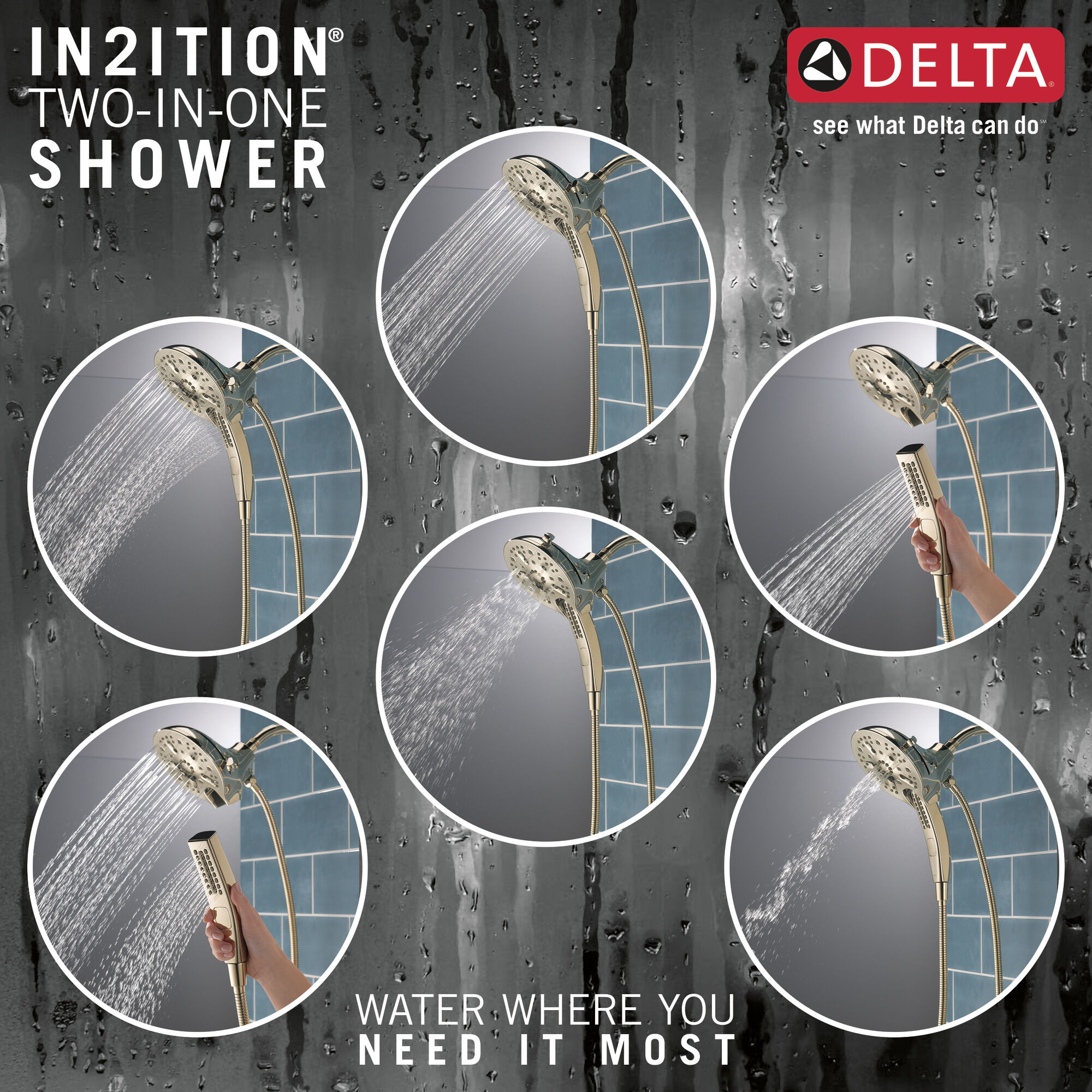 58620-PN25-PK In2ition® H2Okinetic® Душ два в одном с 5 настройками Delta Faucet Universal Showering Полированный никель  - Вид №3