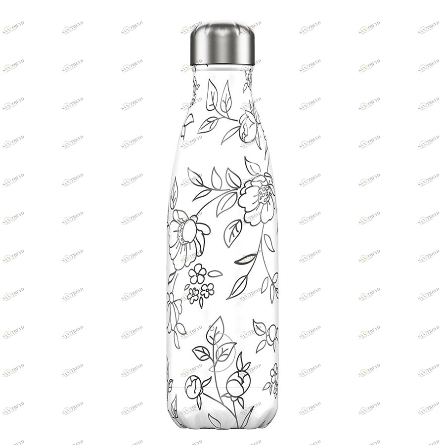 Термос 500 мл белый с черным узором Line Drawing Flowers CHILLY'S BOTTLES ДИЗАЙНЕРСКИЕ 00-3947988 Белый;черный 