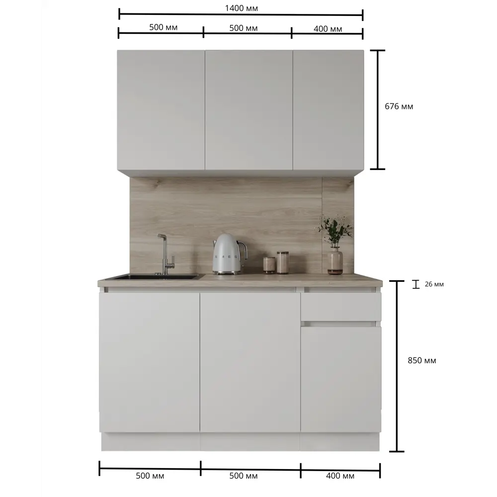 Кухонный гарнитур «Миус» 140x60 см ЛДСП цвет белый 89432384 STLM-2203230 Santreyd