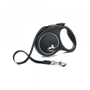 ПР0057826 Рулетка для собак Black Design M (до 25 кг) 5 м лента черный/серебро Flexi