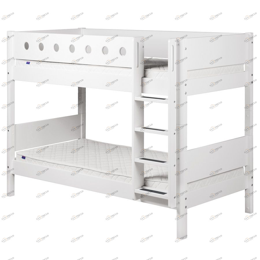 Кровать Flexa White двухъярусная с лестницей, 190 см, белая 801740640