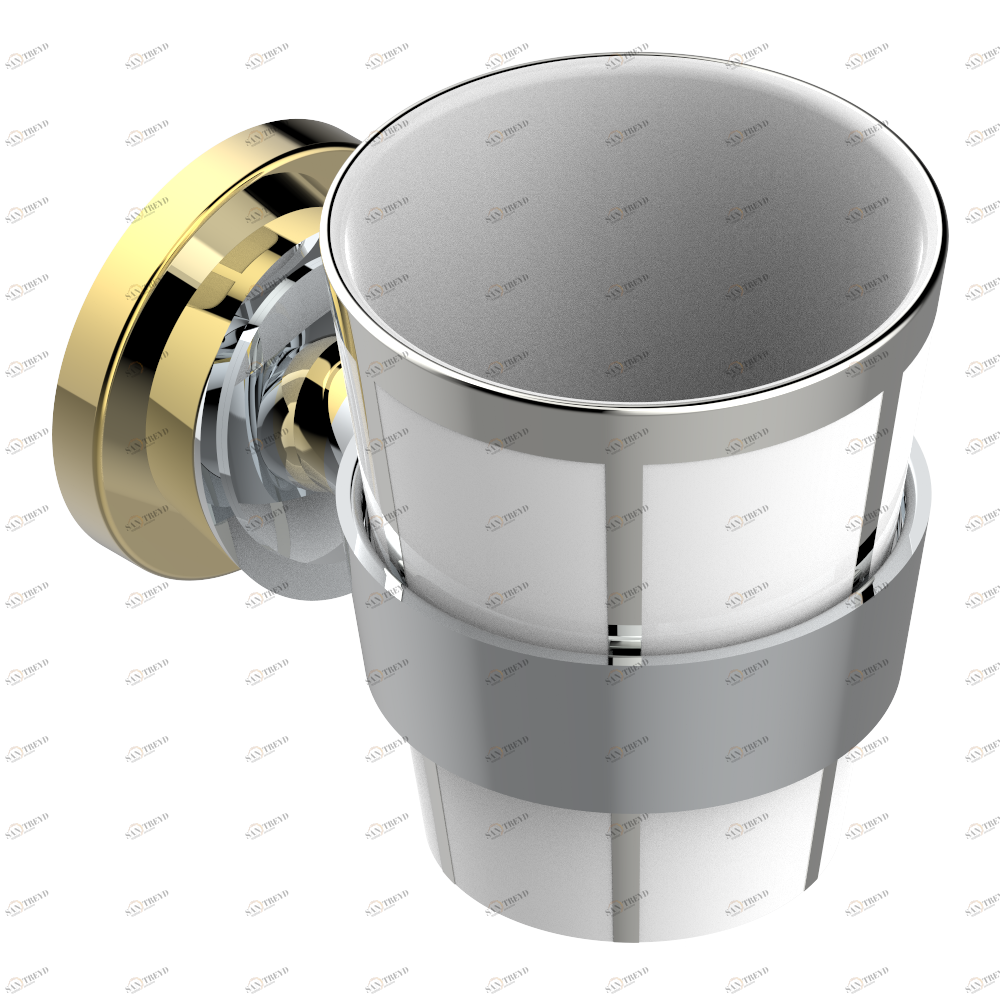 U3A-536BP Стакан настенный фарфоровый для зубных щёток с платиновым декором Thg-paris Багатель с металлическими ручками Хром/золото U3A-536BP CAT.A