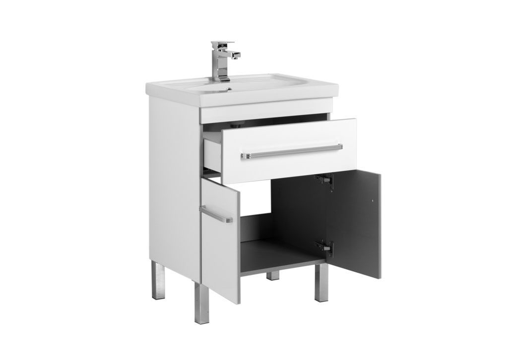 Тумба с раковиной Aquanet Сиена 60 белый (напольный 1 ящик 2 дверцы) 0018636300185476 - Вид №1
