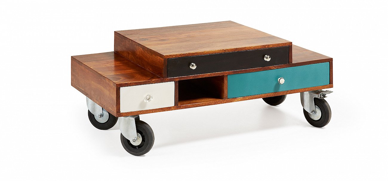 Журнальный столик на колесиках с ящиками разноцветный Collin BARCELONA DESIGN  148703 Коричневый  - Вид №4