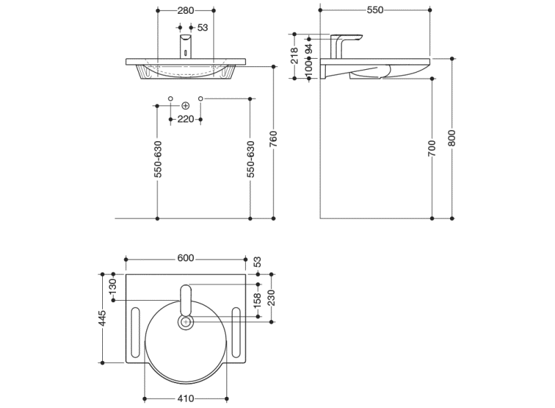 950.19.006 Комплект умывальника и смесителя HEWI Waschtische  - Вид №1