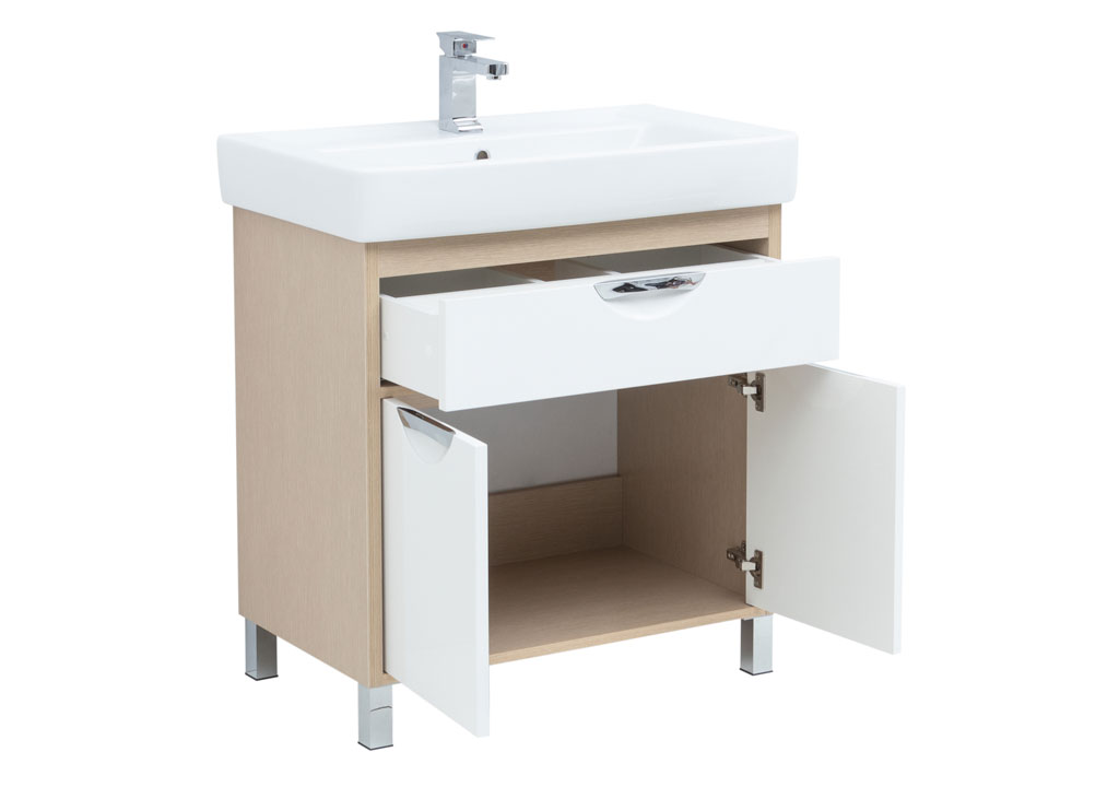 Тумба под раковину Aquanet Гретта 80 New светлый дуб (1 ящик, 2 дверцы) 00239403 - Вид №1