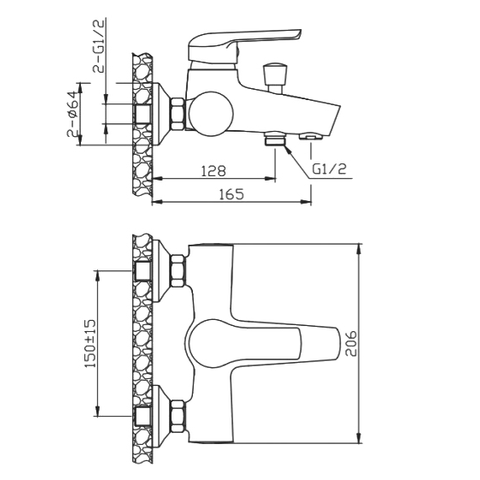 Orange Tony M54-100Ni однозахватный ванно/душевой смеситель без аксессуаров чёрный sun-id-1517320 - Вид №1