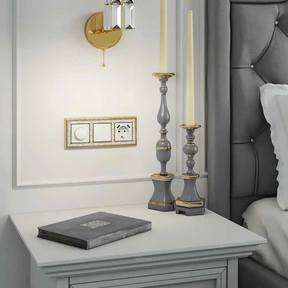 Рамка для розеток и выключателей Werkel Palacio Gracia 3 поста цвет золотисто-белый STLM-2060668 - Вид №1