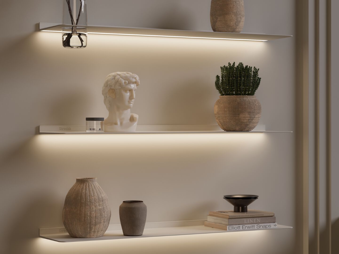 Алюминиевая полка со встроенным освещением Strackk WALL SHELF WITH LIGHT UNDER ARCH-00138510