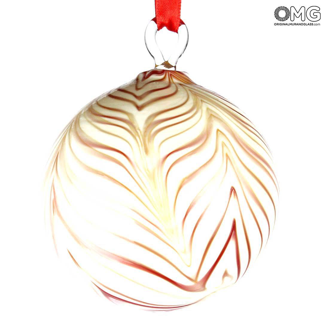 3685 ORIGINALMURANOGLASS Белый ёлочный шар - муранское стекло OMG 7 см  - Вид №1