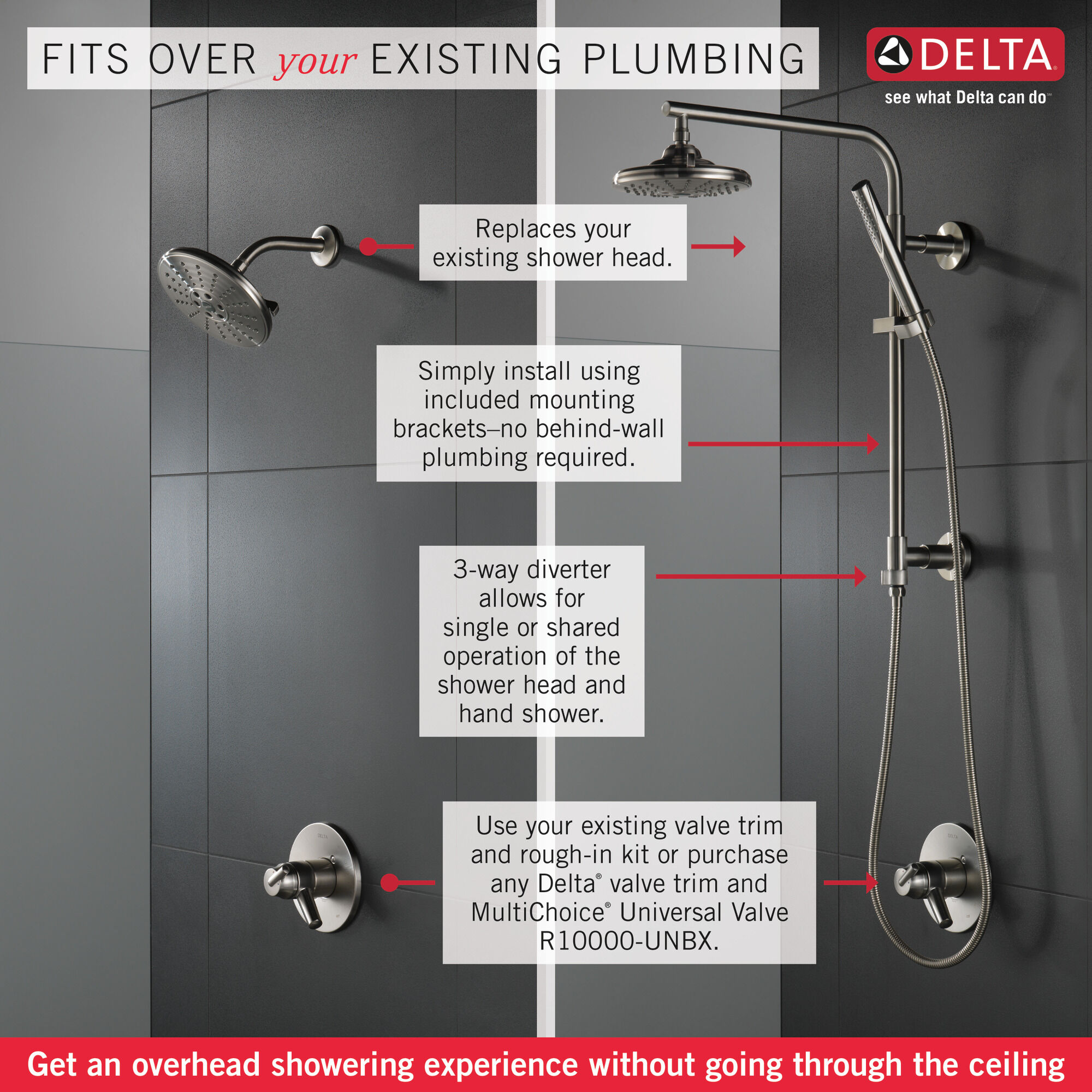 58810-KS Душевая колонна 18 дюймов, круглая Delta Faucet Universal Showering Черный нержавеющий  - Вид №1