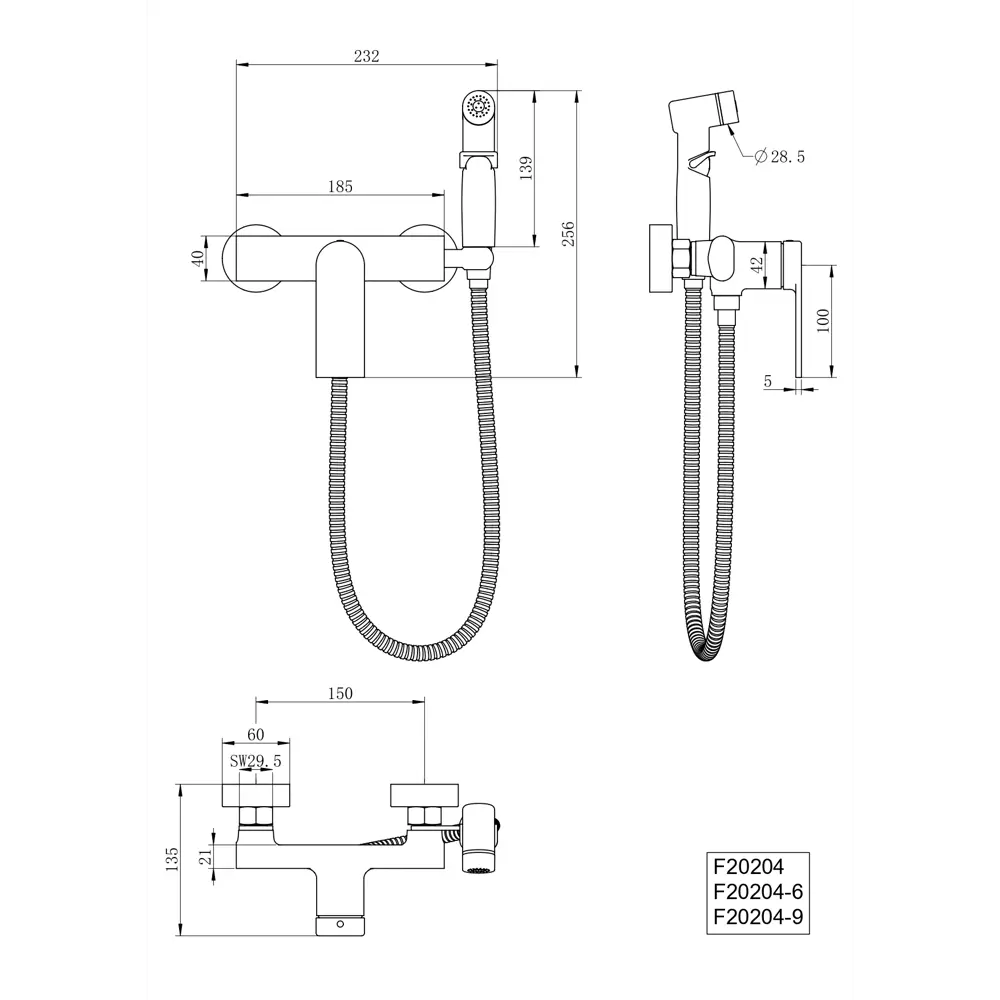 Гигиенический душ Frap Arne, набор со смесителем, цвет графит STLM-2080403 - Вид №6
