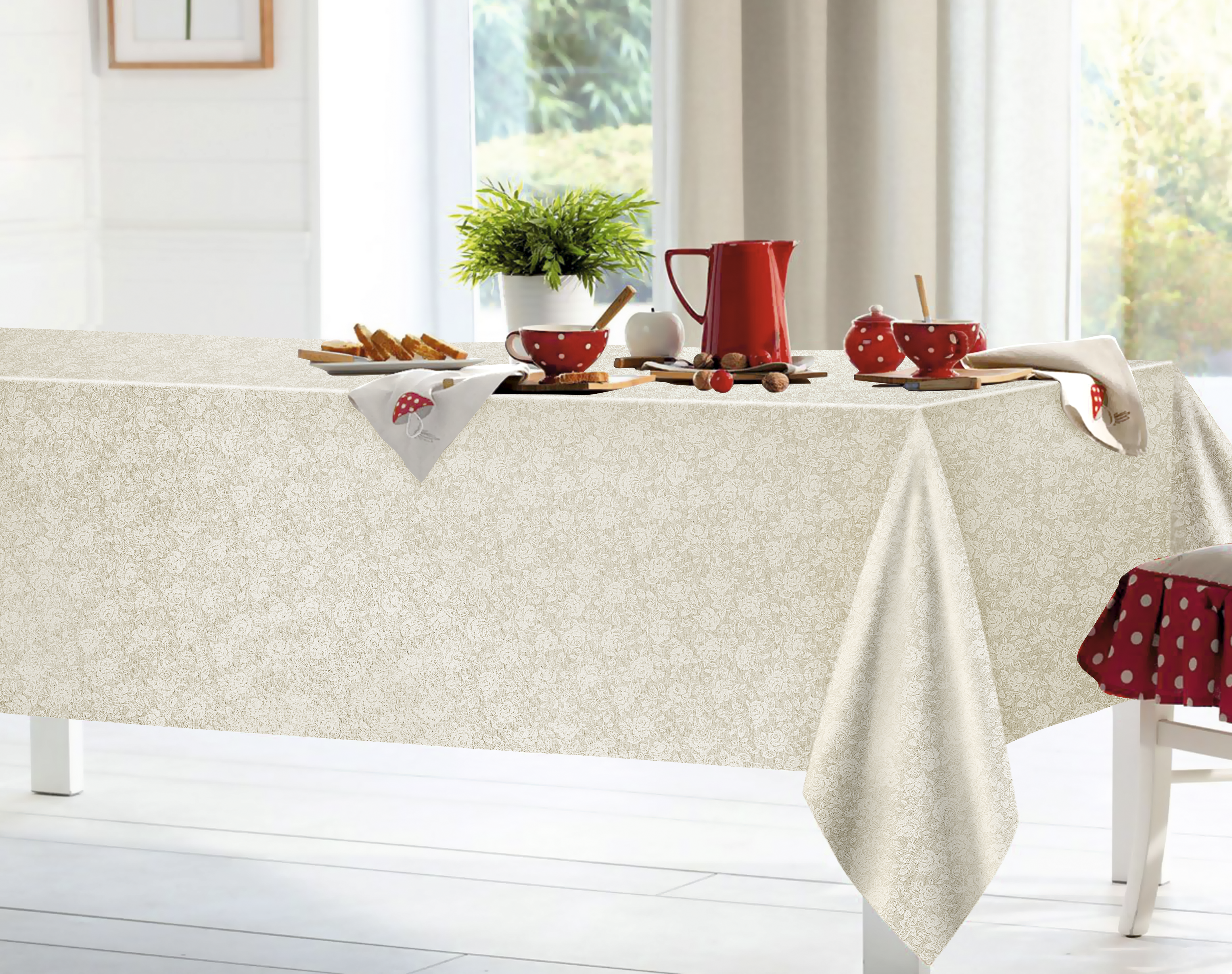 82760330 Скатерть «Розы» ПВХ 160х140 см цвет бежевый Oxford STLM-0035616 Santreyd