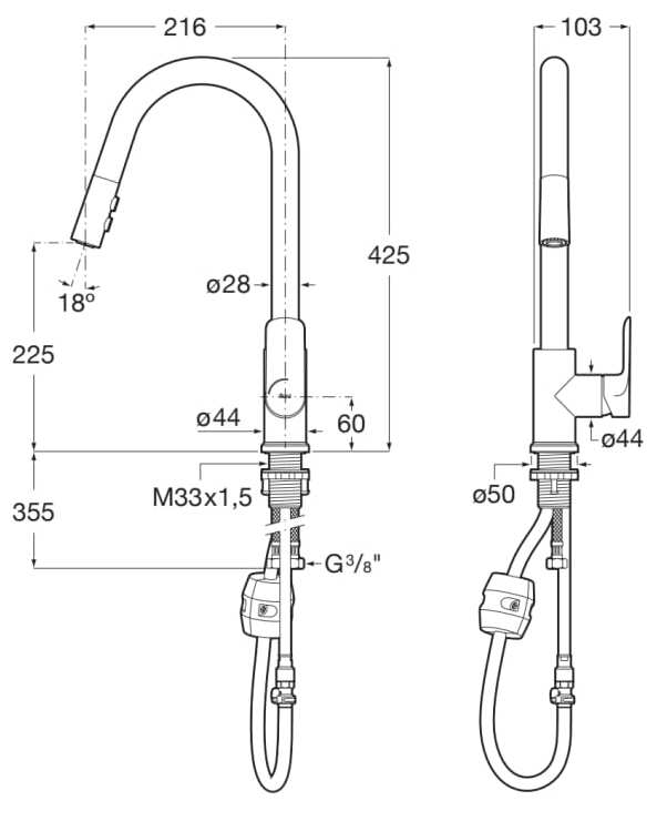 Кухонный смеситель со съемным ручным душем Roca Cala ARCH-00036587 - Вид №2