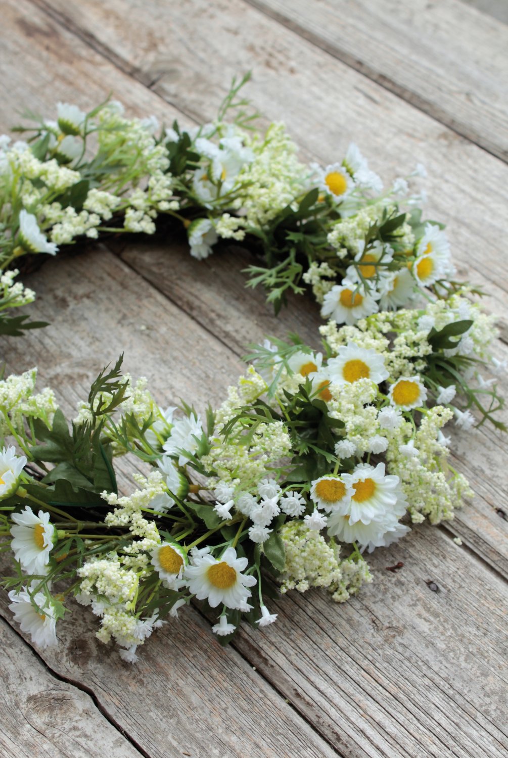 3168 778 a3 Искусственный венок 'ромашка / гипсофила' на ротанге, Ø 32 см, бежево-белый H-andreas  - Вид №4