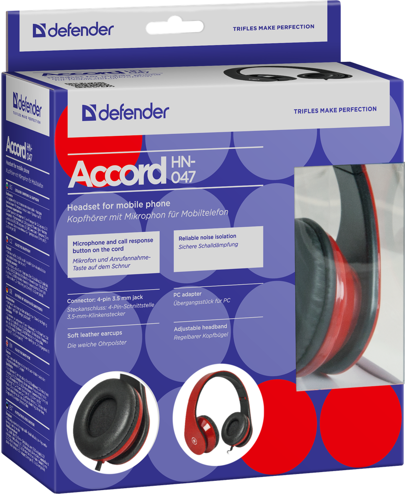 63046 гарнитура для смартфонов accord hn-047 красный, кабель 1,2 м Defender Santreyd  - Вид №4