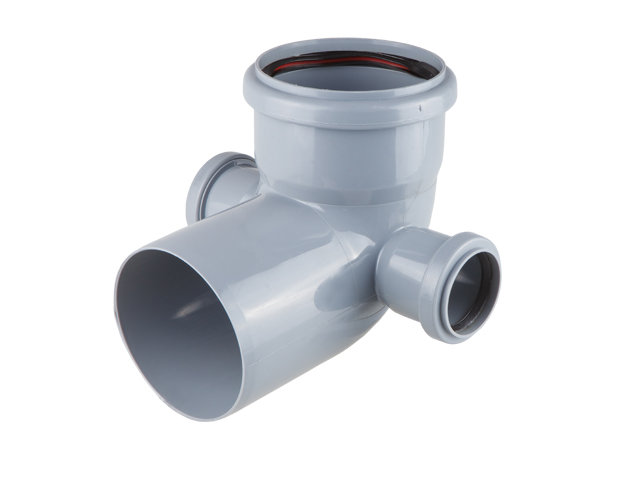 Отвод ПВХ канализационная D110х90° с выходом 50 (левый+правый) Политек 6318 - Вид №1
