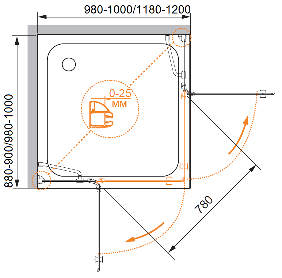 Душевой уголок CEZARES VERONA-W-AH-2-120/100-C-Cr - Вид №3