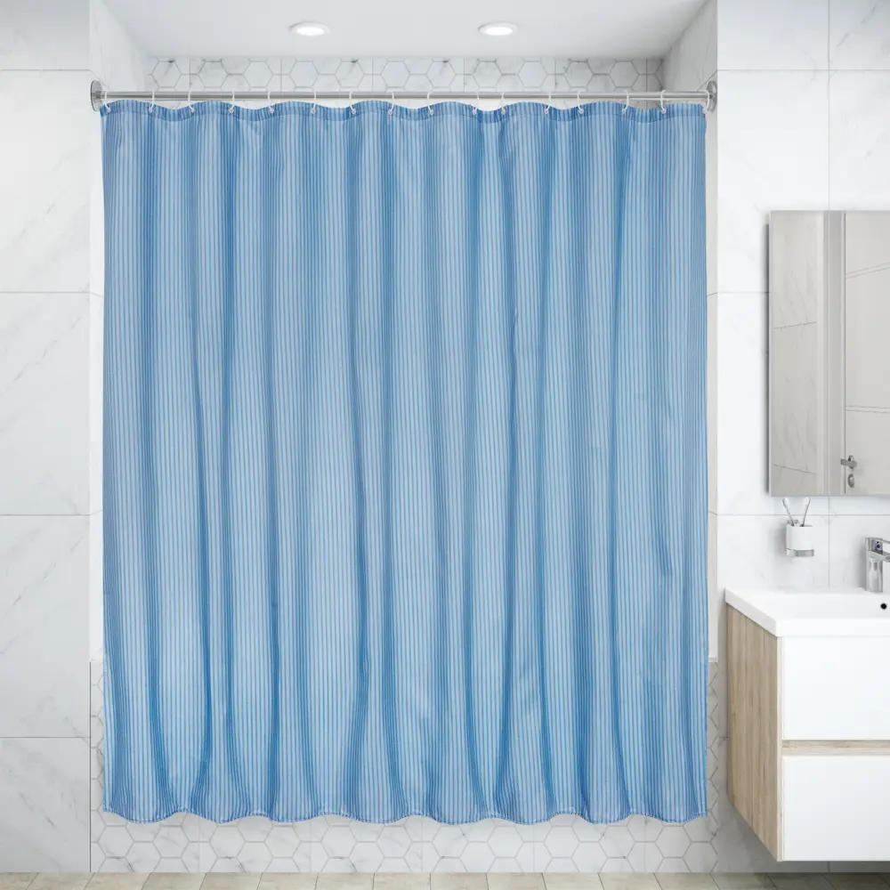 Штора для ванной Swensa Rapla 240x200 см полиэстер цвет голубой SWC-90 STLM-2054995
