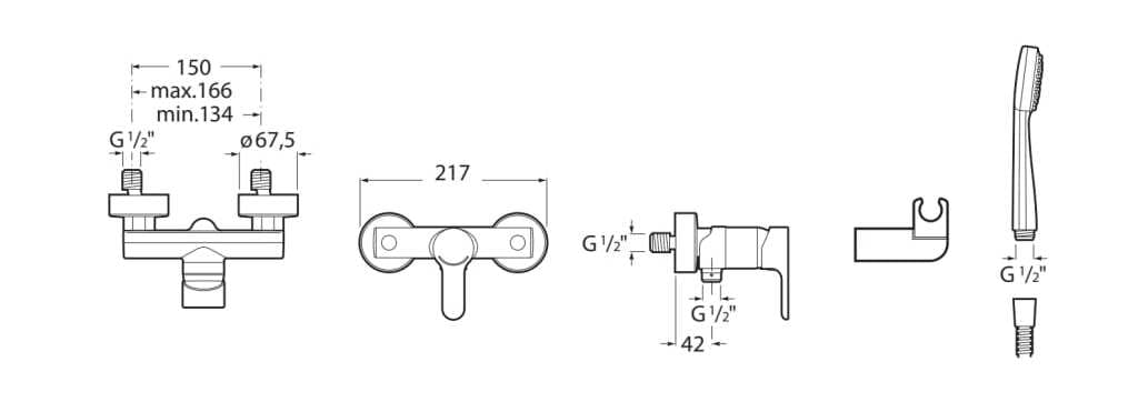 Хромированный латунный наружный смеситель для душа с ручным душем Roca L20 ARCH-00129562 - Вид №2