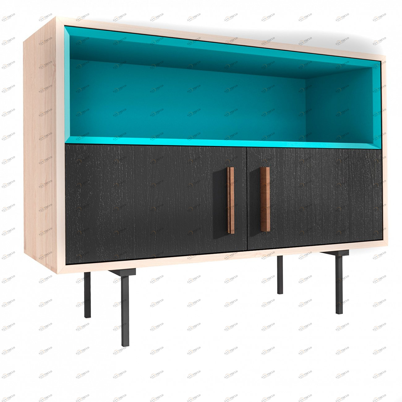 Тумба под телевизор с полкой 80х100 см коричневая с бирюзовым Модуль-А BRAGIN DESIGN TUBE 00-3862379 Голубой;коричневый