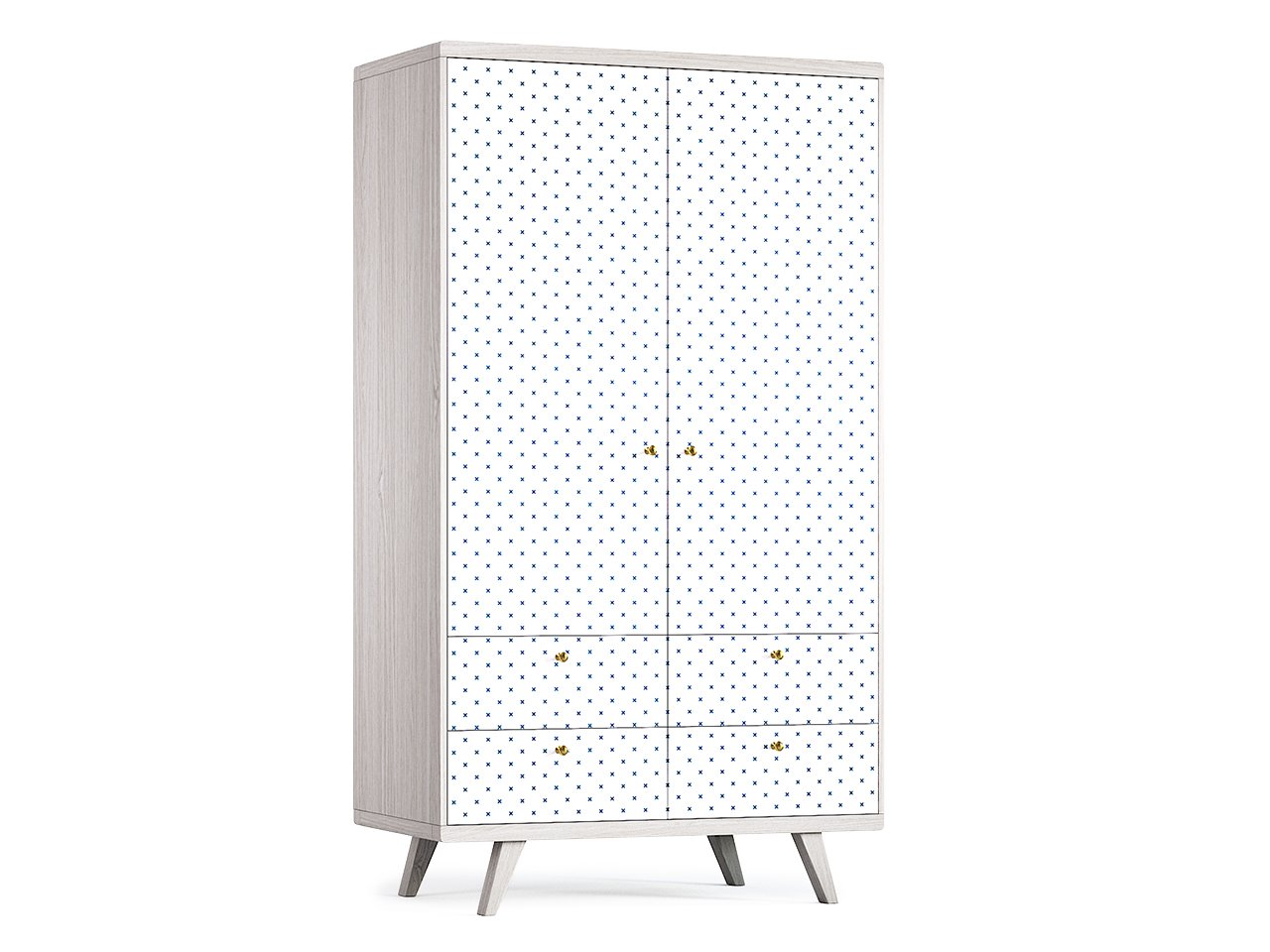 Шкаф распашной двухдверный с ящиками беленый дуб с принтом Thimon №2 THE IDEA  210440 Белый  - Вид №1