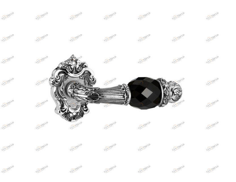 0R7441.N00.71 Набор дверных ручек на розах с черными кристаллами swarovski Античное серебро Mestre 