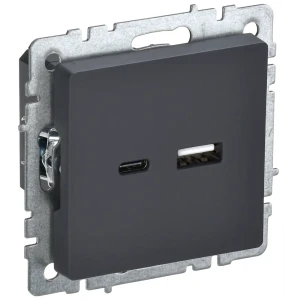 Розетка USB встраиваемая IEK Brite РЮ11-1-БрГ цвет графит