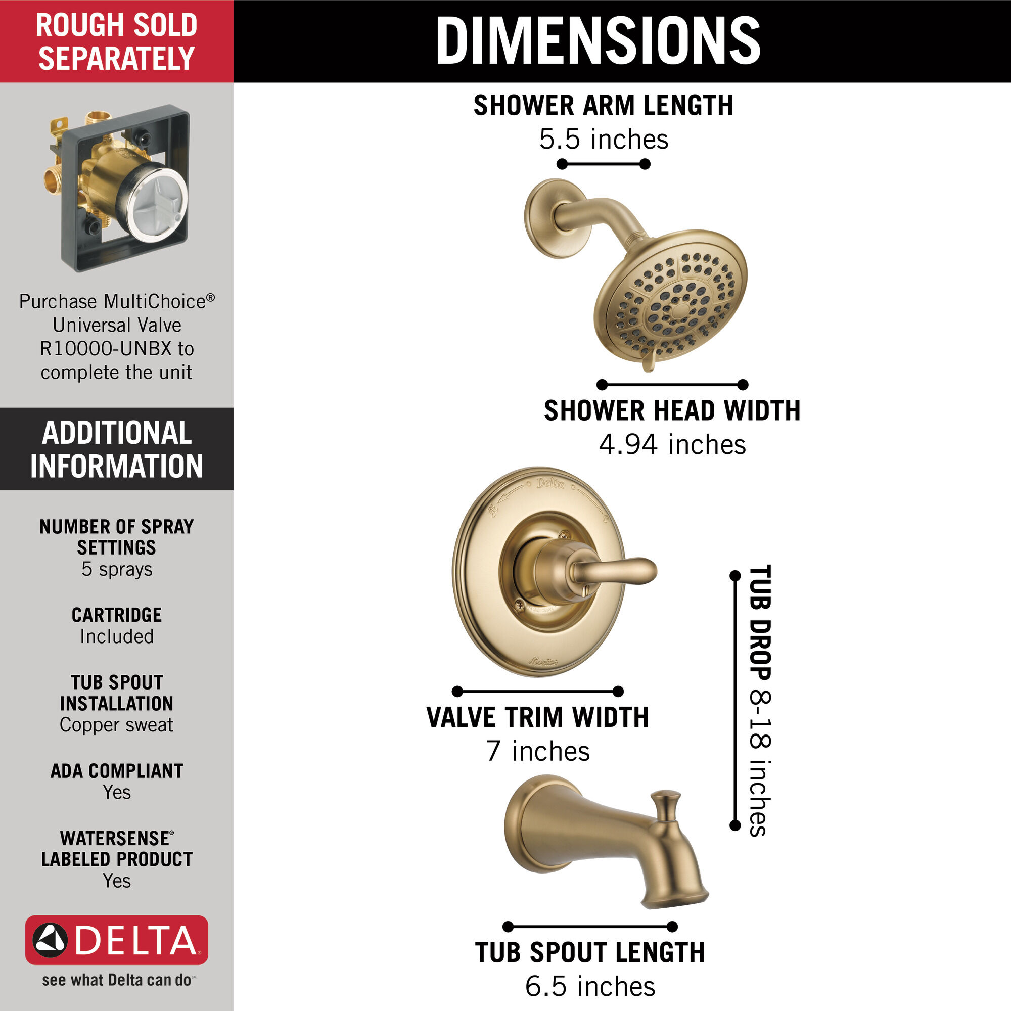T14494-CZ Для ванны и душа Monitor® серии 14 Delta Faucet Linden Шампанское бронза  - Вид №1