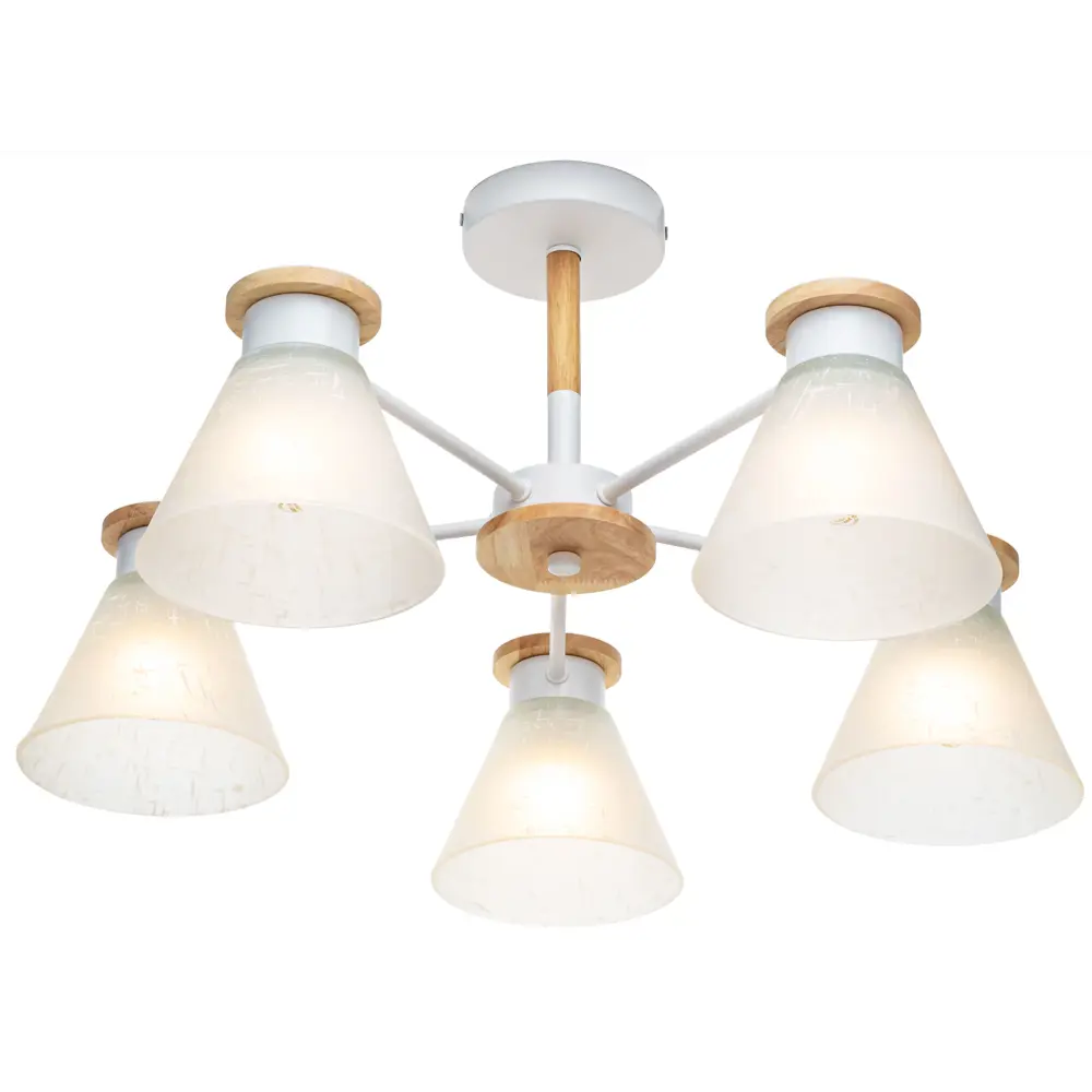 Люстра на штанге Kles, 5 ламп, 15 м², цвет белый/дерево LAMPLANDIA STLM-2071881 - Вид №2