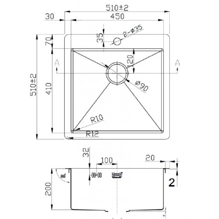 Zorg Light ZL R-510510 bronze Мойка кухонная прямоугольная Zorg  - Вид №2
