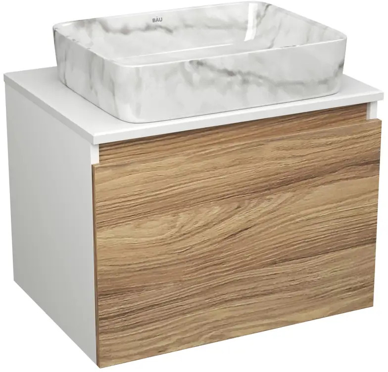 91777534 Комплект: тумба Bauedge Bau Dream Blackwood 60 BD3011 1 ящик раковина прямоугольная BAU Hotel 48х37 мрамор STLM-0986174