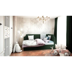 91796303 Кровать Costa Джуниор с подъемным механизмом 170x100x200 см правый угол Велюр цвет зеленый STLM-1375547