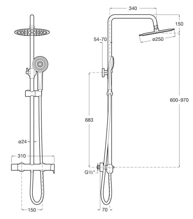Настенная душевая колонна с душем Roca VEGA PLUS 5A9A6E..0 ARCH-00132984 - Вид №4