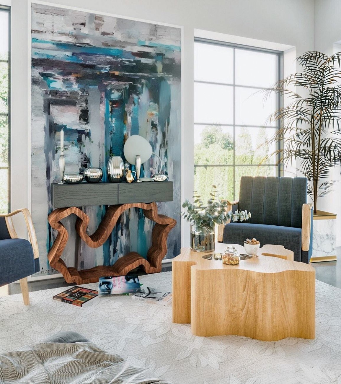 Журнальный столик дизайнерский фигурный беленый дуб 97 см "Пень" от Odingeniy ODINGENIY  178453 Беленый дуб;бежевый  - Вид №6