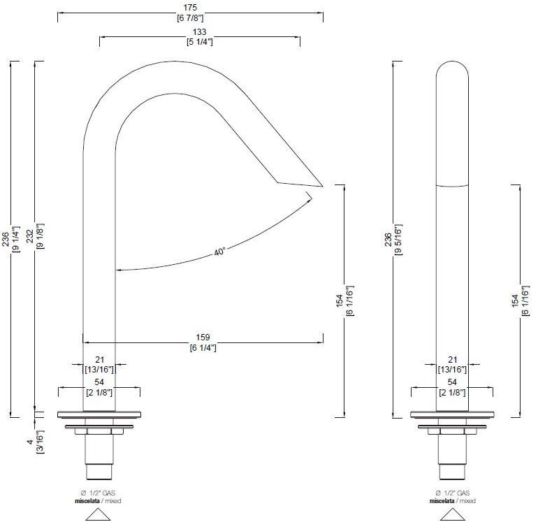 RIFRA Излив из нержавеющей стали на столешницу для умывальника Wave 1220011/2 - Вид №1