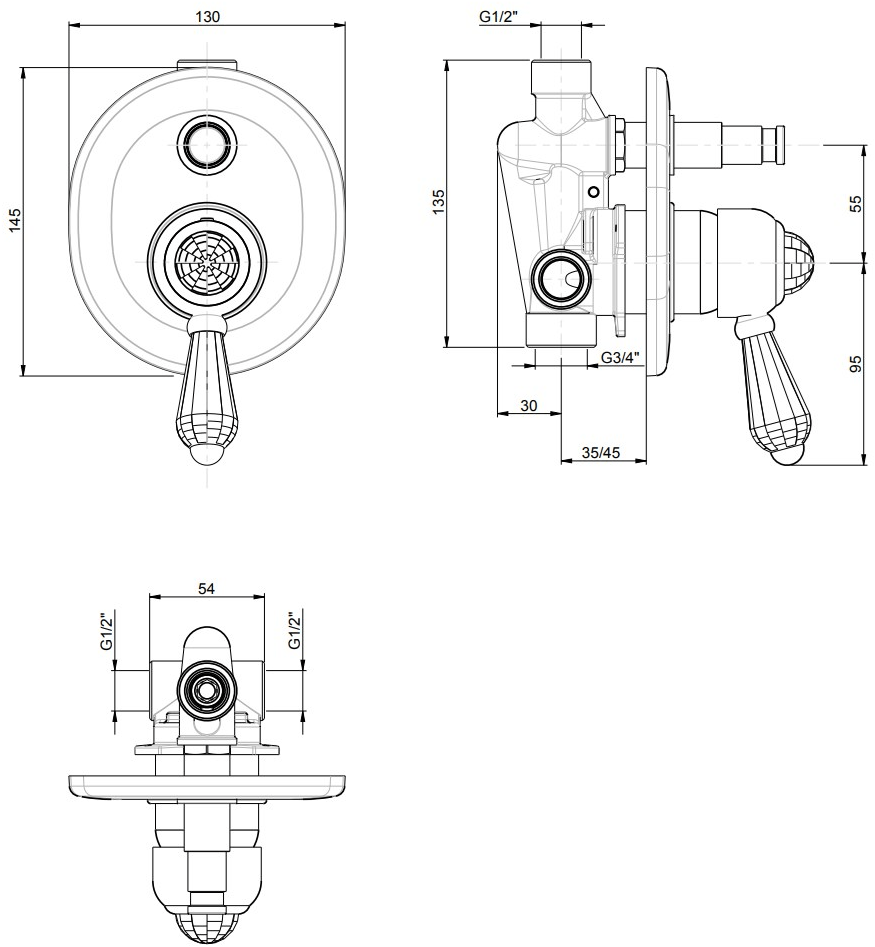 Rubinetterie Frattini Смеситель для душа однорычажный встраиваемый Morgan suite sun-id-1499872 - Вид №1
