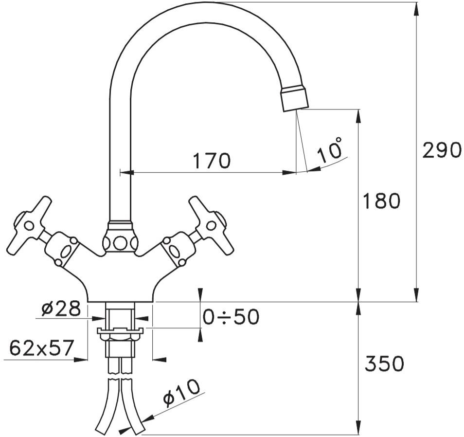 RUBINETTERIE STELLA Смеситель для кухни на одно отверстие с аэратором Italica It04000 - Вид №1