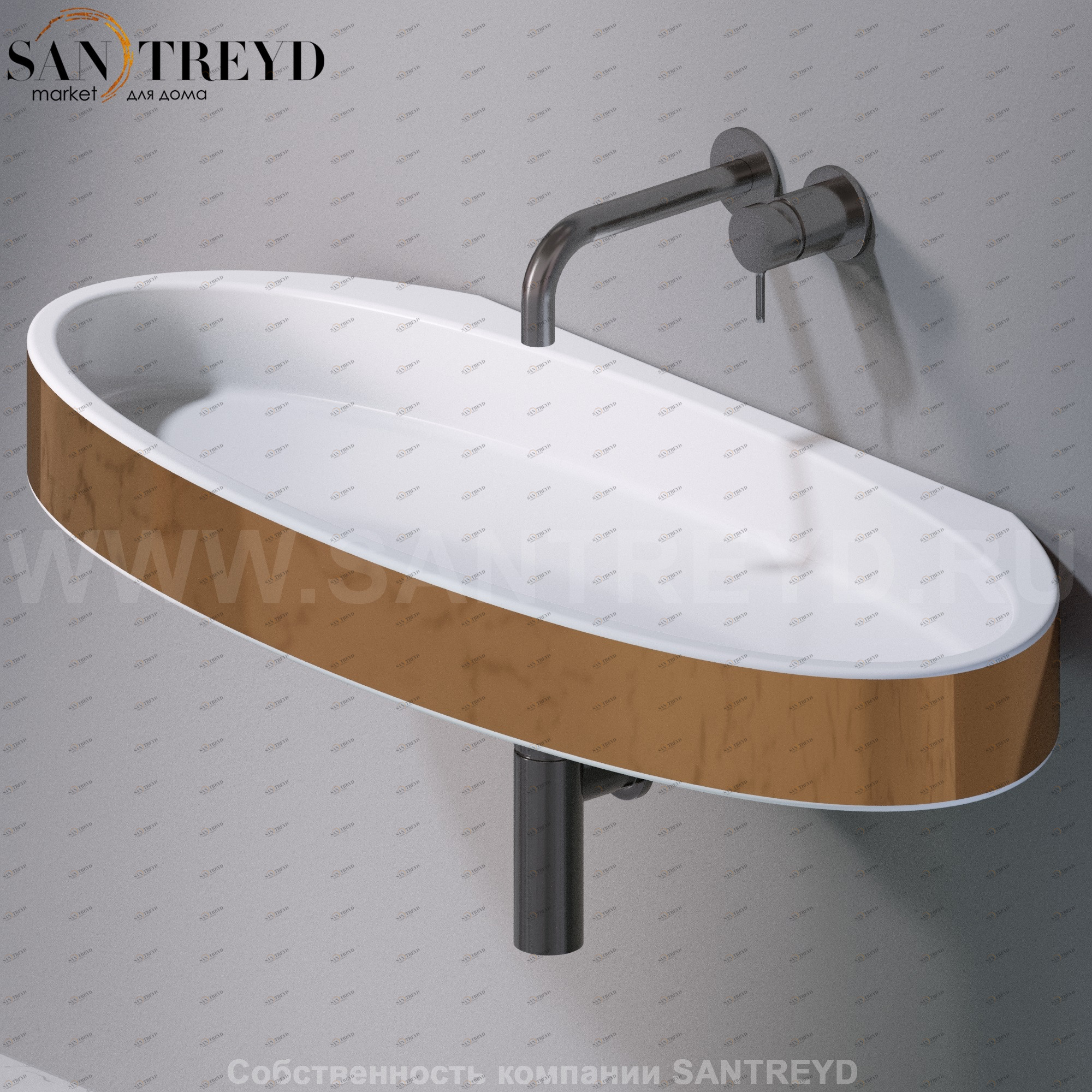 L016T1RPV4.250 Подвесная раковина настенная овальная A. e T. Italia P35 золотая AeT ITALIA