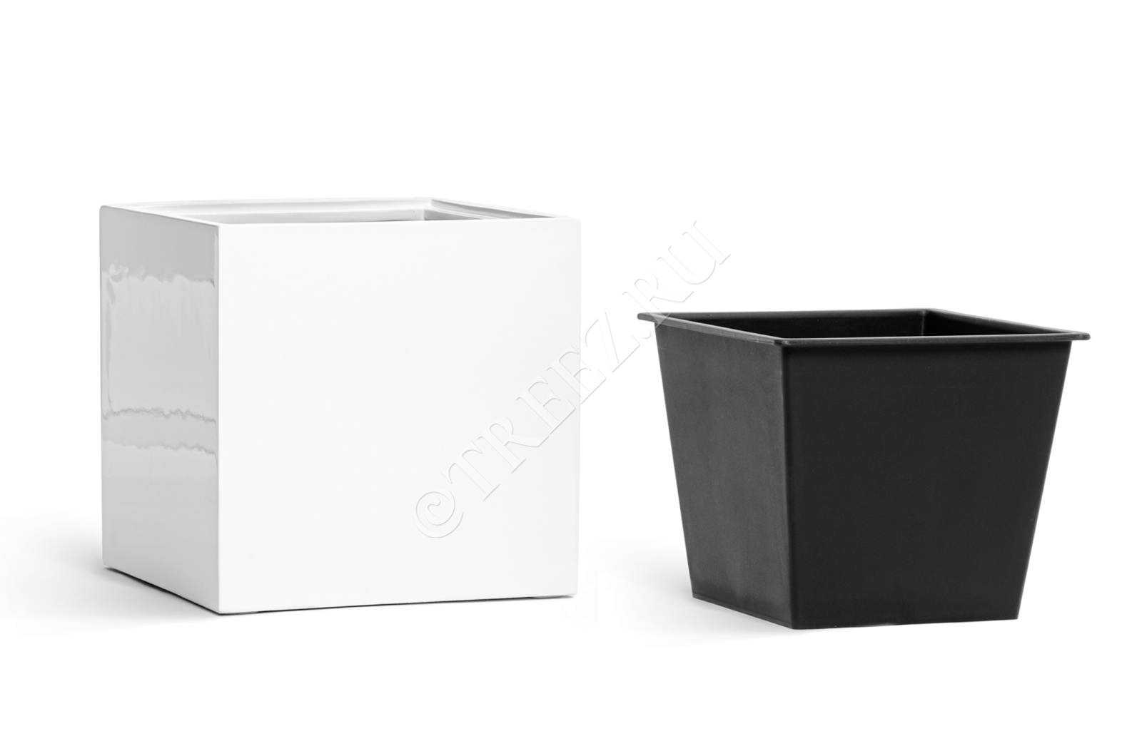 41.3320-05-033-WH-30 Кашпо  Effectory - серия Gloss - Куб - Белый глянцевый лак Цветочная коллекция  - Вид №2