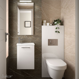 22518 SALGAR Комплект мебели для ванной MICRO 400 WHITE GLOSS LACQUERED + Раковина + Зеркало Глянцевый белый