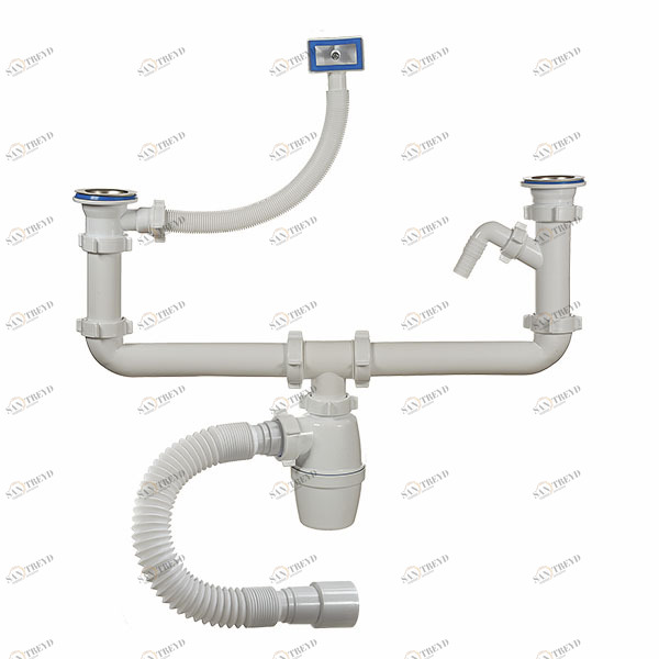 Сифон двойной 1 1/2 40 с одним отвод., переливом, гиб.тр. А-40091 (О)  А-40091 ОРИО 151663