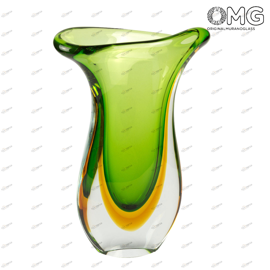 2880 ORIGINALMURANOGLASS Ваза Кобра - зелёная - соммерсо - Original Murano Glass OMG 23 см 
