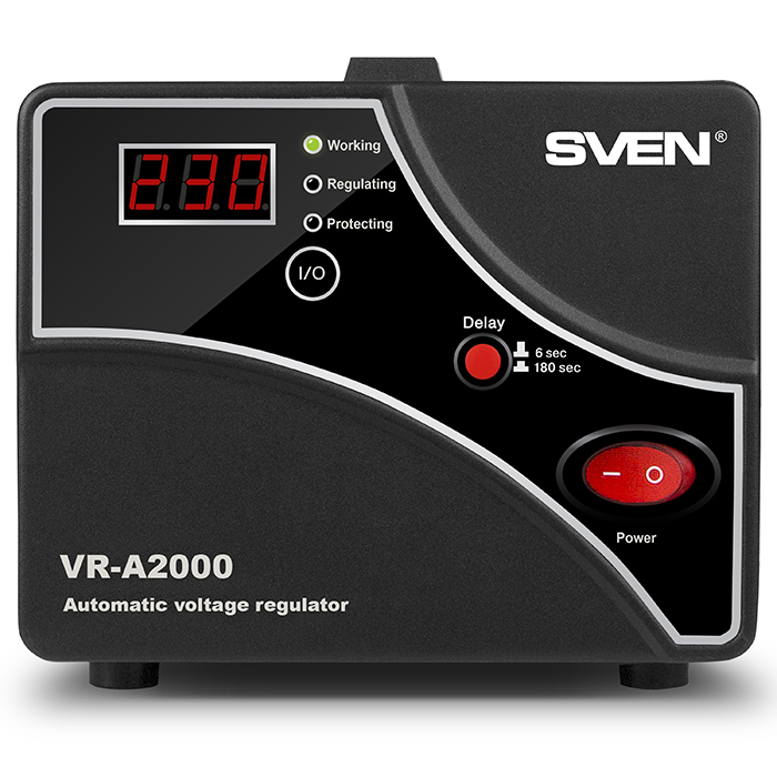 SV-014414 Stabilizer vr-a2000, relay, 2000va, 1200w, 140-275v, 2 euro outlets, black, 250 ? 165 ? 189mm, 4.58kg. Sven Santreyd  - Вид №1