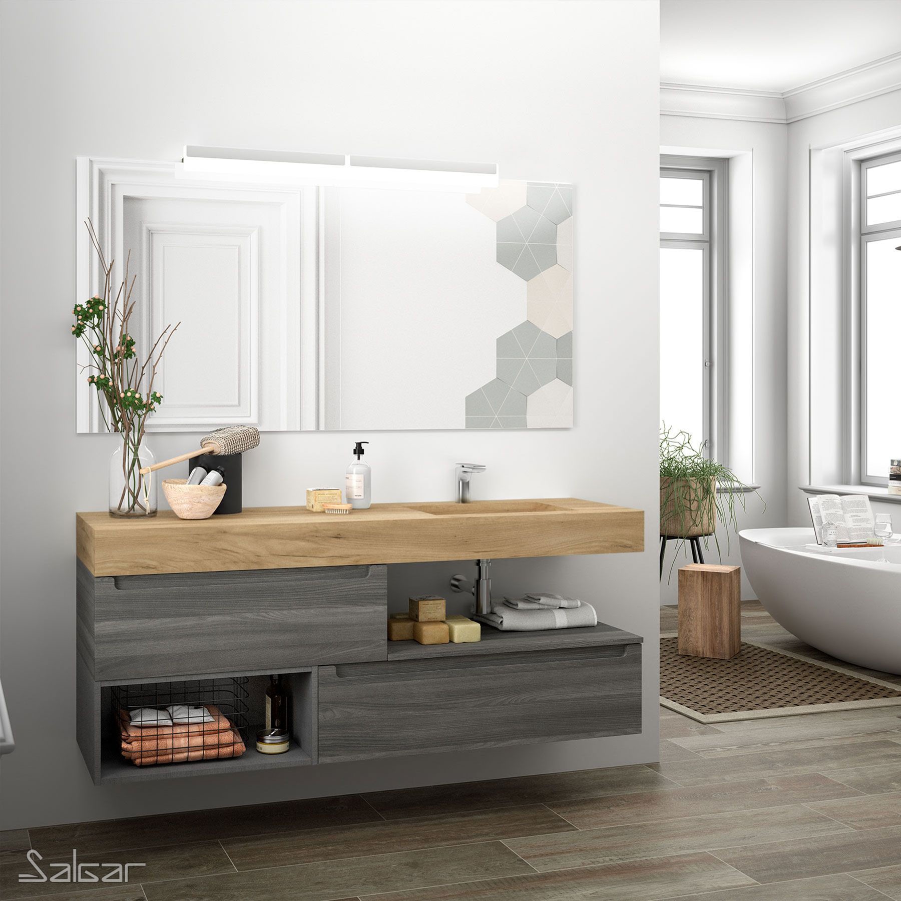 83300 SALGAR Столешница COMPAKT 51 AFRICA OAK от 700 до 800 мм с 1 большой встроенной мойкой 700-800 x 510 x 120 мм 