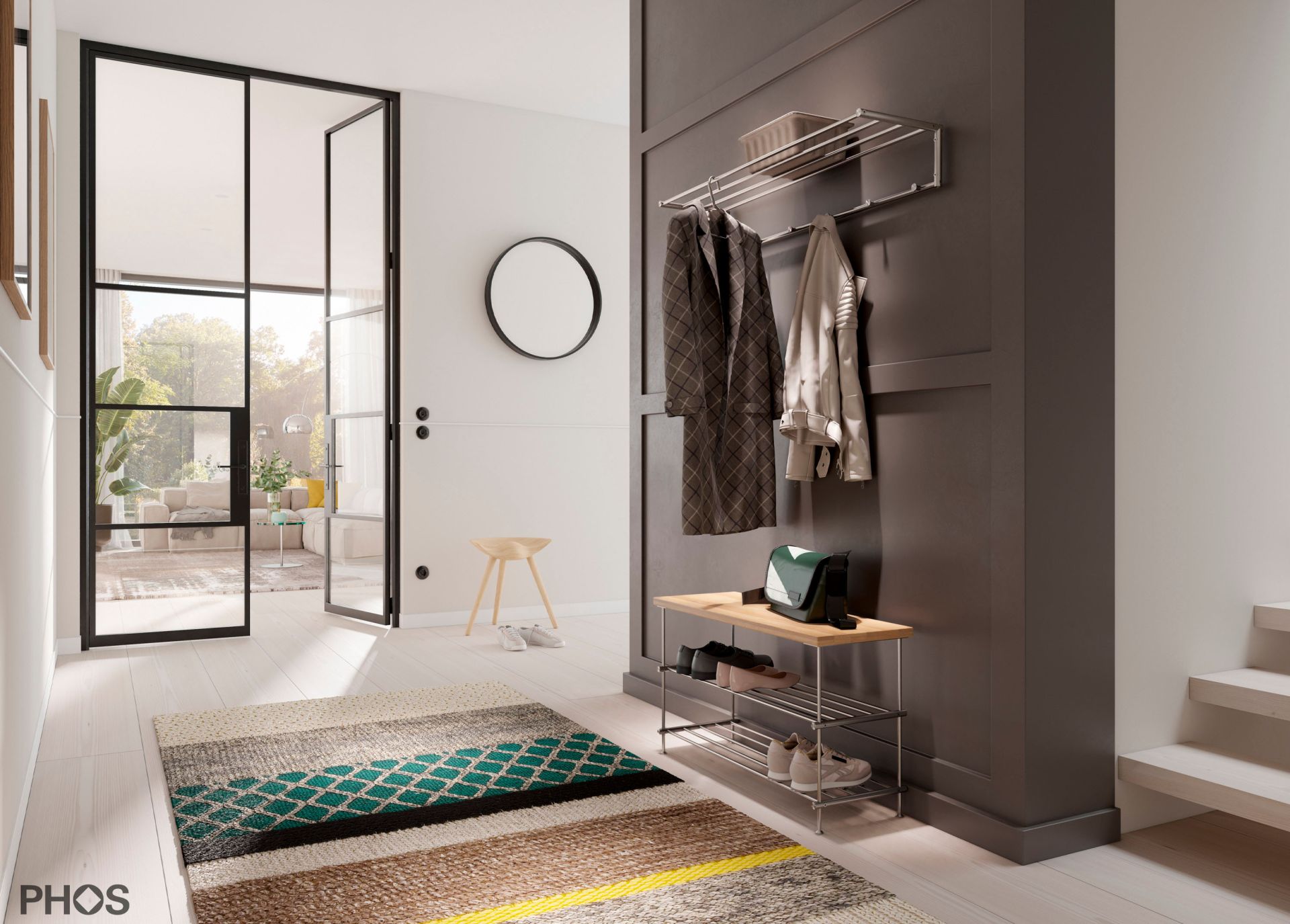 SB700-2-Eiche Скамья для обуви из дуба, 1 поле, 2 уровня, ширина 75 см PHOS  - Вид №1